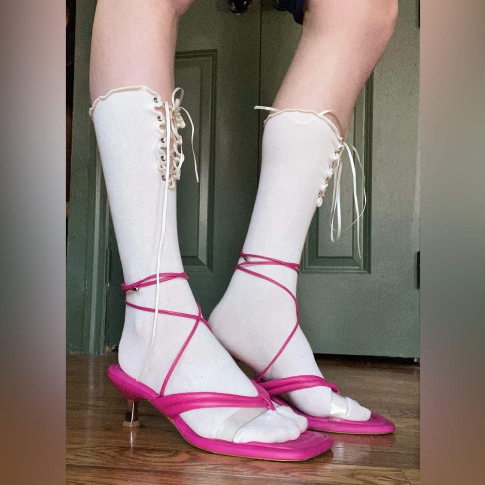 Hot Pink / Magenta Schutz Strappy Square Toed Low Heel Sandals